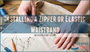 installing a zipper or elastic waistband