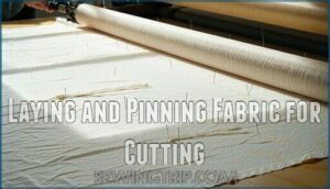 laying and pinning fabric for cutting