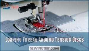 looping thread around tension discs