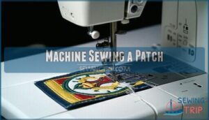 machine sewing a patch