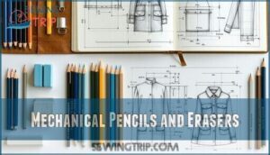 mechanical pencils and erasers