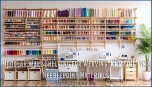 modular wall shelving for weaving, knitting, and needlepoint materials