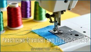 practicing straight and zigzag stitches
