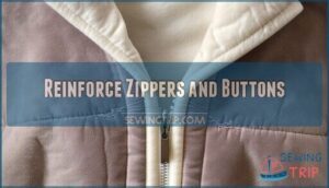 reinforce zippers and buttons