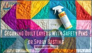 securing quilt layers with safety pins or spray basting