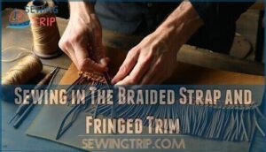 sewing in the braided strap and fringed trim