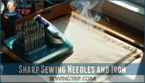 sharp sewing needles and iron