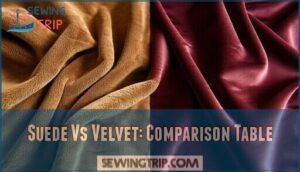 suede vs velvet: comparison table