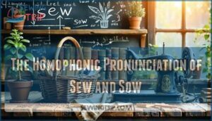 the homophonic pronunciation of sew and sow