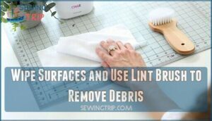 wipe surfaces and use lint brush to remove debris