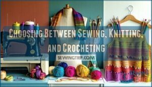 choosing between sewing, knitting, and crocheting
