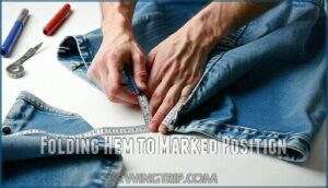 folding hem to marked position