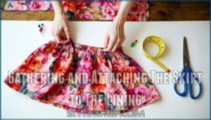 gathering and attaching the skirt to the lining