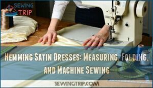 hemming satin dresses: measuring, folding, and machine sewing