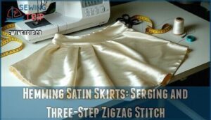 hemming satin skirts: serging and three-step zigzag stitch
