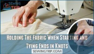 holding the fabric when starting and tying ends in knots