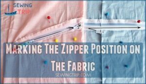 marking the zipper position on the fabric