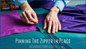 pinning the zipper in place