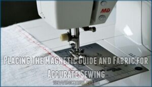 placing the magnetic guide and fabric for accurate sewing