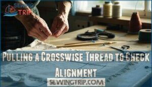 pulling a crosswise thread to check alignment