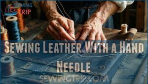 sewing leather with a hand needle