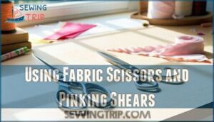 using fabric scissors and pinking shears