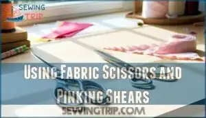 using fabric scissors and pinking shears