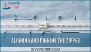 aligning and pinning the zipper