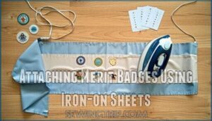attaching merit badges using iron-on sheets