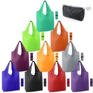 BeeGreen Reusable Grocery Bags Foldable Machine Washable Reusable Shopping Bags Bulk Colorful 10 Pack B07XFLT4TS