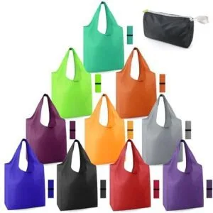 BeeGreen Reusable Grocery Bags Foldable Machine Washable Reusable Shopping Bags Bulk Colorful 10 Pack B07XFLT4TS