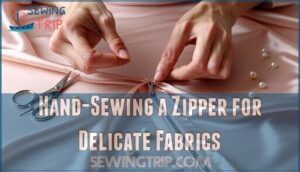 hand-sewing a zipper for delicate fabrics