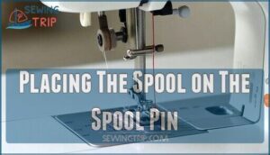 placing the spool on the spool pin