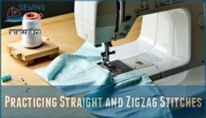 practicing straight and zigzag stitches
