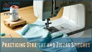 practicing straight and zigzag stitches