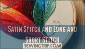 satin stitch and long and short stitch