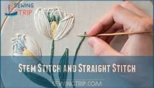stem stitch and straight stitch