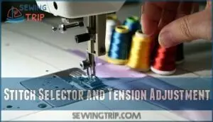stitch selector and tension adjustment