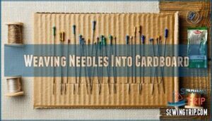 weaving needles into cardboard