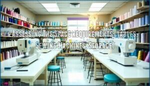assessing the space requirements (tables, sewing machines, storage)