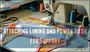 attaching lining and power mesh for support