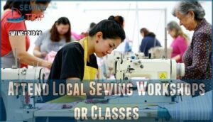 attend local sewing workshops or classes