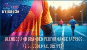 blended and branded performance fabrics (e.g., coolmax, dri-fit)