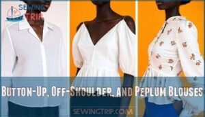 button-up, off-shoulder, and peplum blouses