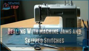 dealing with machine jams and skipped stitches
