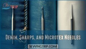 denim, sharps, and microtex needles