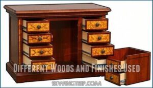 different woods and finishes used