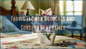 fabric flower brooches and covered bed frames