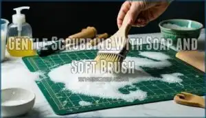 gentle scrubbing with soap and soft brush