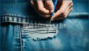 hand stitching a rip